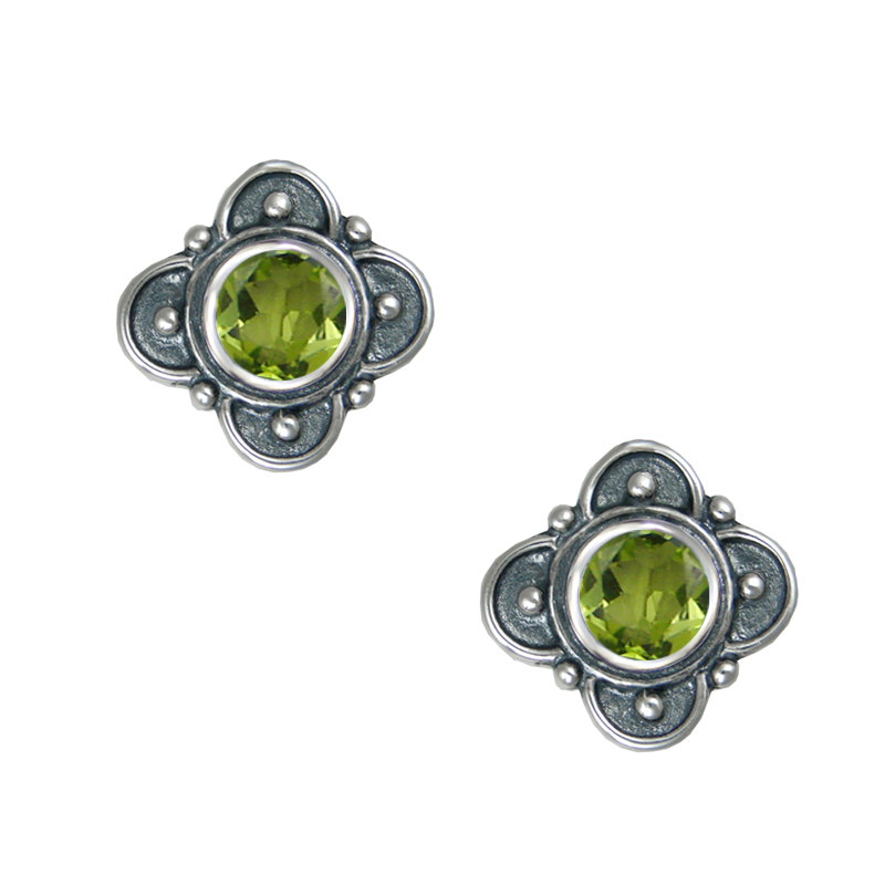 Sterling Silver Pair of Post Stud Earrings With Peridot